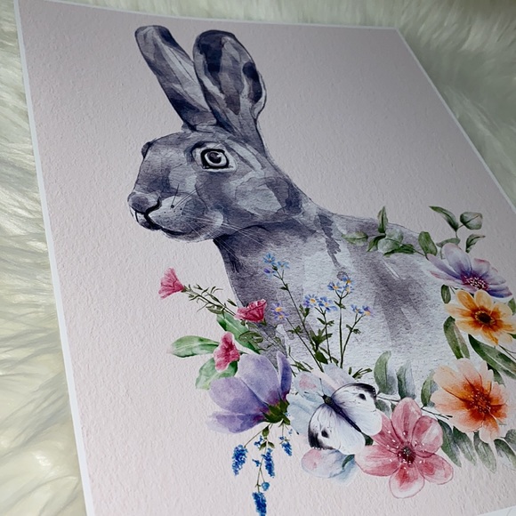 Wall Art Watercolor Bunny Print Poster Unframed - Picture 13 of 15